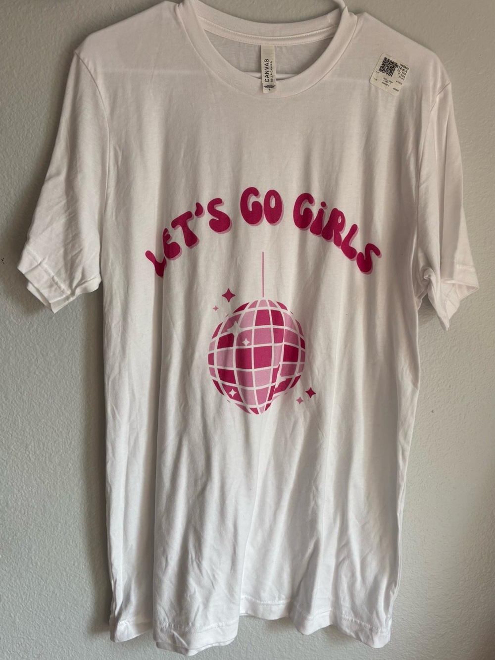 Bella Canvas White "Let's Go Girls" Graphic Tee women’s size large disco tshirt